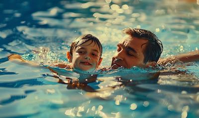 Schwimmen lernen Vater und Sohn