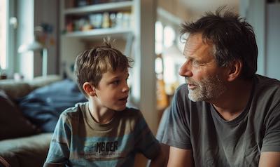 Gespräch über die Zahnfee zwischen Vater und Sohn