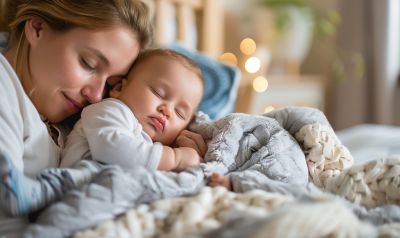 Mutter mit Baby das einschläft durch ein Schlafritual