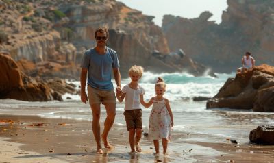 Familie an einem Strand in Südafrika