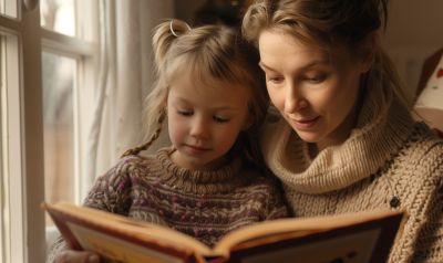 Mutter motiviert Tochter zum lesen