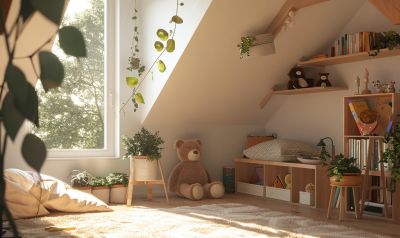 platz schaffen im kinderzimmer mit leseecke und teddybär