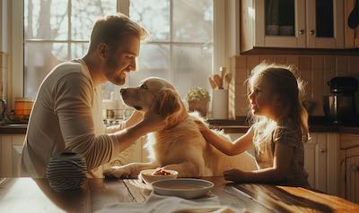 werte durch tiere vermitteln vater kind hund fuettern